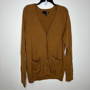 JF J. Ferrar brown cardigan sweater button front pockets large trendy casual